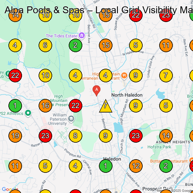Alpa Pools & Spas Swimming Pool Contractor GeoGrid ranking map for North Haledon NJ